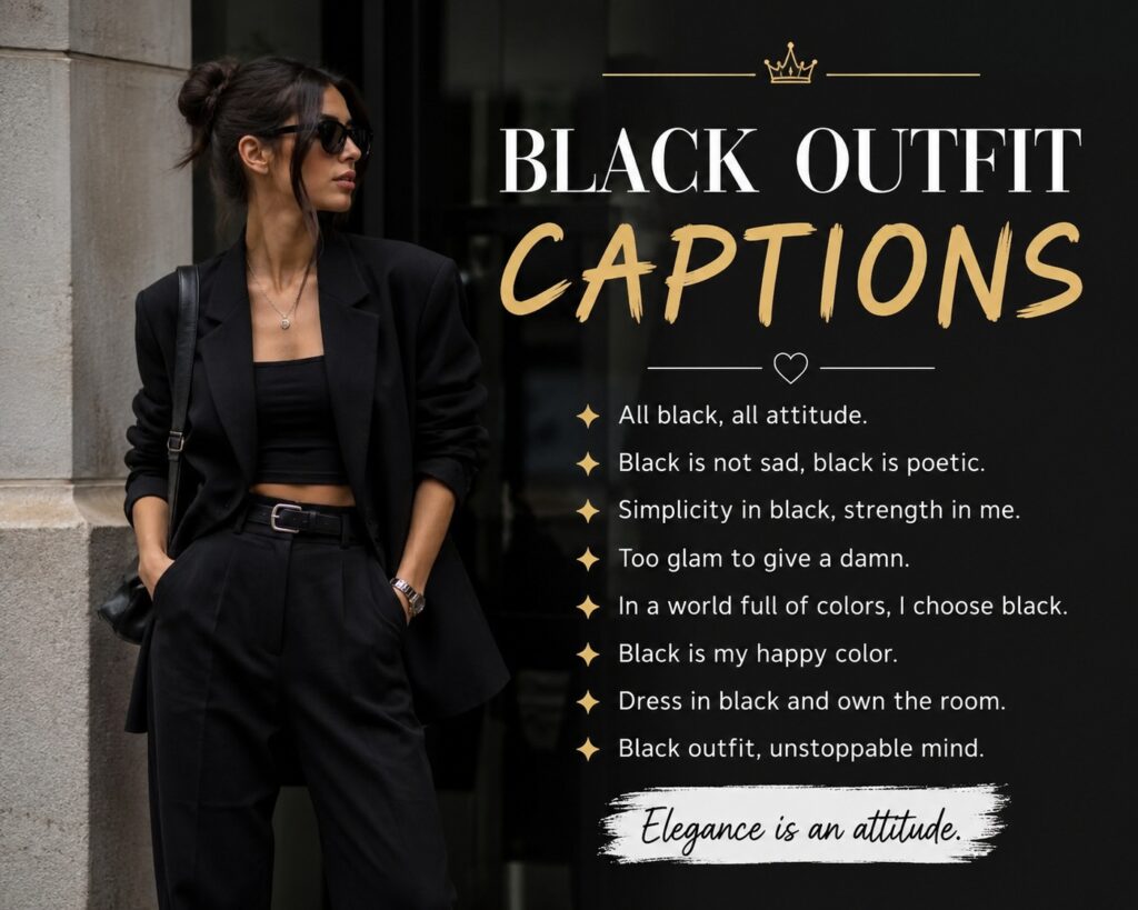 250+ Unique Black Outfit Captions for Instagram: Short, Funny & Dark Mood